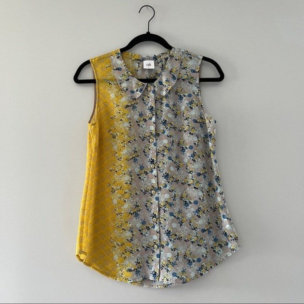 CAbi 5221 50/50 Sheer Floral Sleeveless Blouse Button Front Small